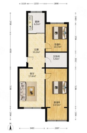 地质队家属楼2室2厅1卫90.08㎡南北95万