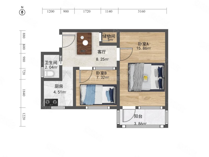 翠微北里2室1厅1卫49.84㎡南560万