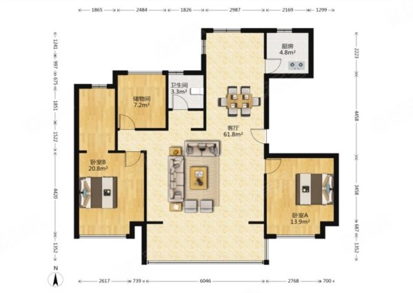 翡丽世家3室2厅2卫137㎡南160万