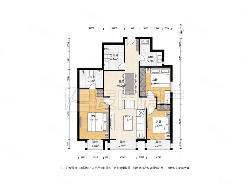 光熙家园3室2厅2卫135㎡东南1280万