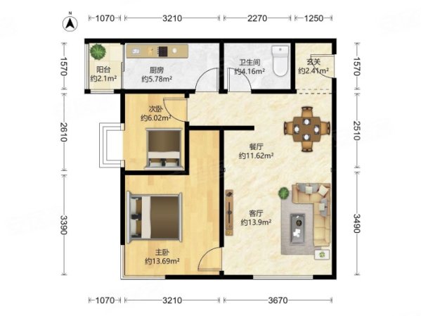 绿港家园1区2室1厅1卫83㎡南北295万