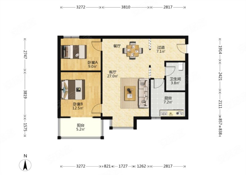 宏府鹍翔九天2室2厅1卫96㎡南北106万