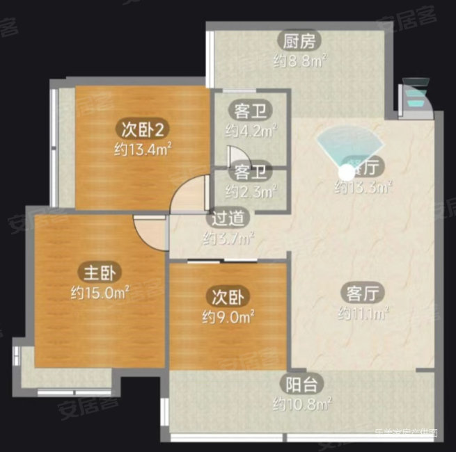 南洲1号东区3室2厅2卫96㎡南北47.5万