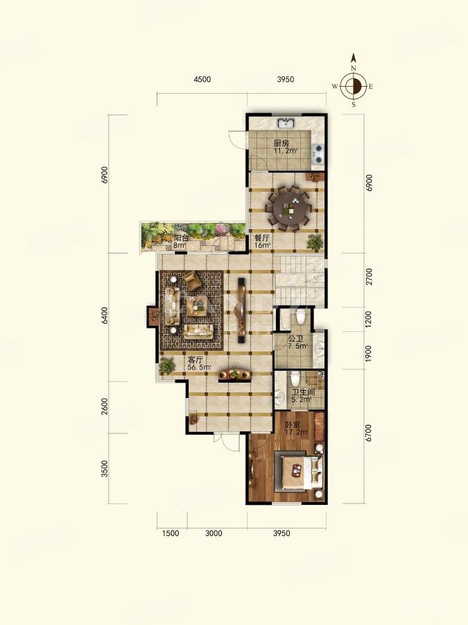 新出龙湾6米5方正挑空精装独栋一层南向卧室带卫生间,龙湾别墅二手房