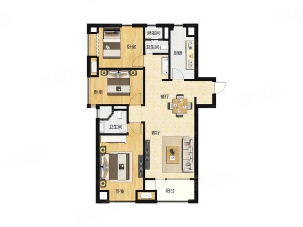 大连金州金州周边万科翡翠之光万科翡翠之光 3室2厅2卫 精装修 家电家具齐全 拎包入住出租房源真实图片