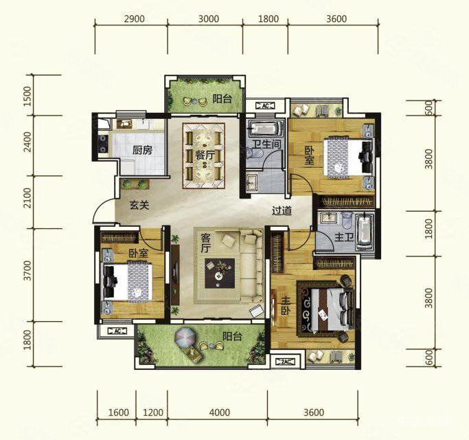 彰泰城3室2厅2卫110㎡南北52万