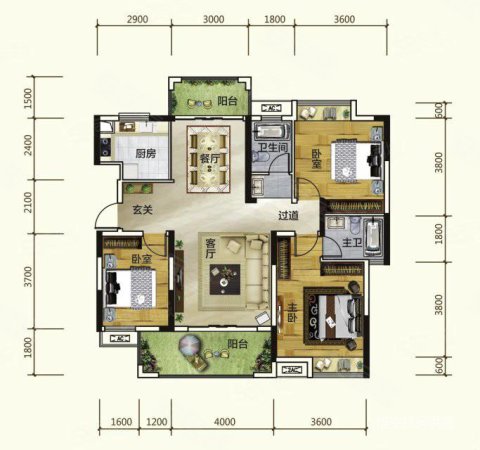 彰泰城3室2厅2卫110㎡南北52万