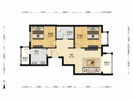 霁月园2室1厅1卫90.45㎡东西338万