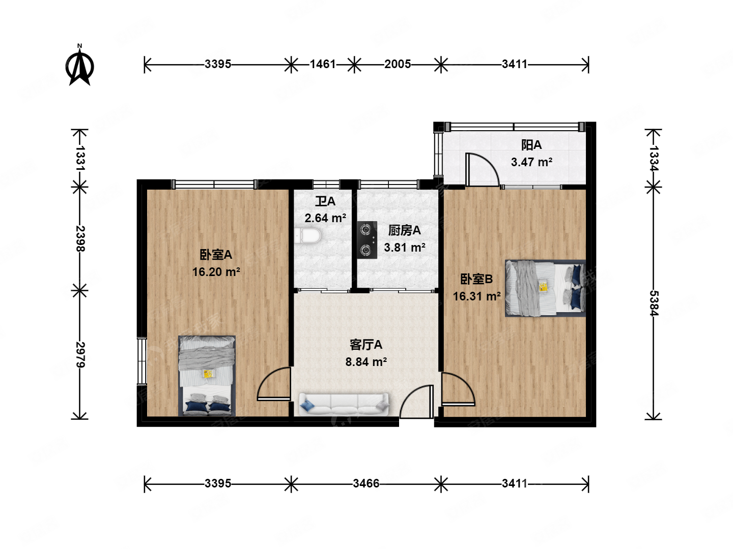 南运巷小区2室1厅1卫64.98㎡西北455万