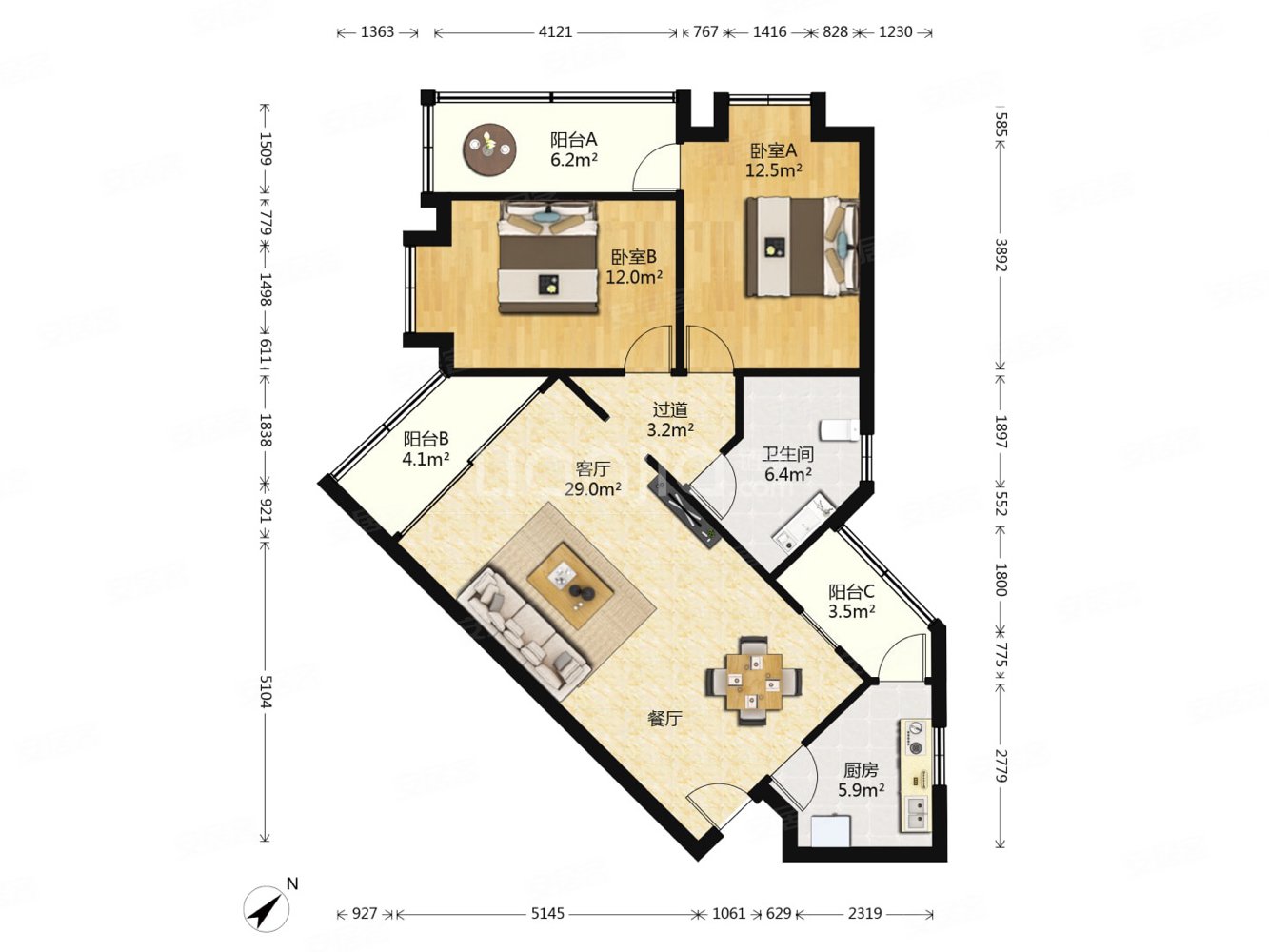 海湾花园二期100平大两房靠山安静通风采光好随时看房