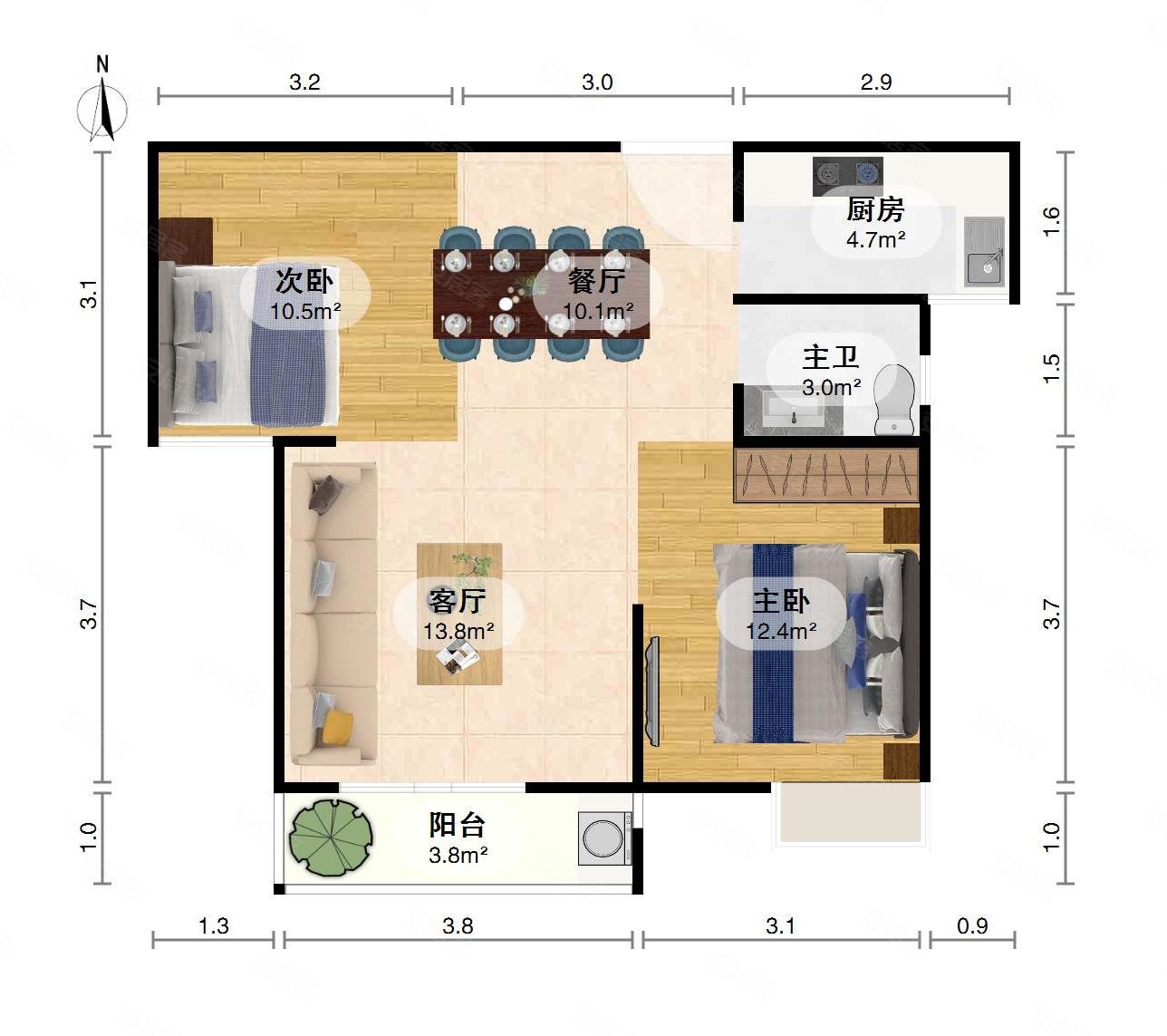 东方雨林2室2厅1卫80.32㎡南北64万