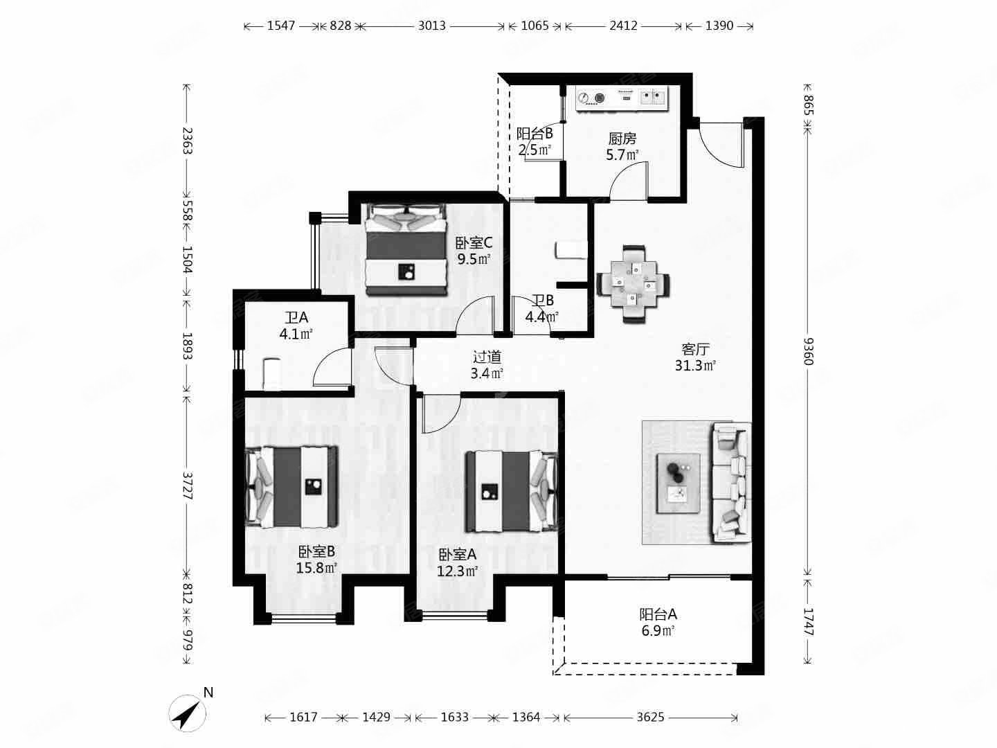 英才佳园3室2厅2卫120㎡东南100万