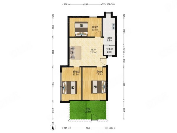 西华东村社区3室1厅1卫69㎡南北295万