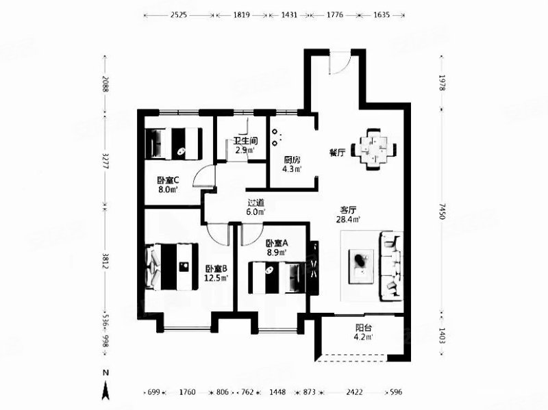 天地源珺樾坊3室2厅1卫102㎡南北89万