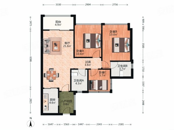 广州番禺亚运城亚运城天珑亚运城天珑 3室2厅2卫 配套齐全 102平 南北