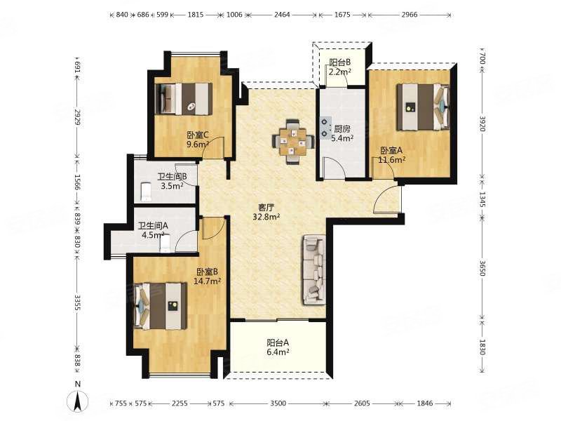 大三房 南北通透户型 诚心出 多少看房,合景领峰二手房,235万,3室2厅