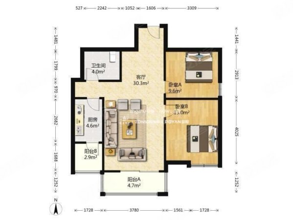 新世界阳光花园2室1厅1卫92㎡南北112万