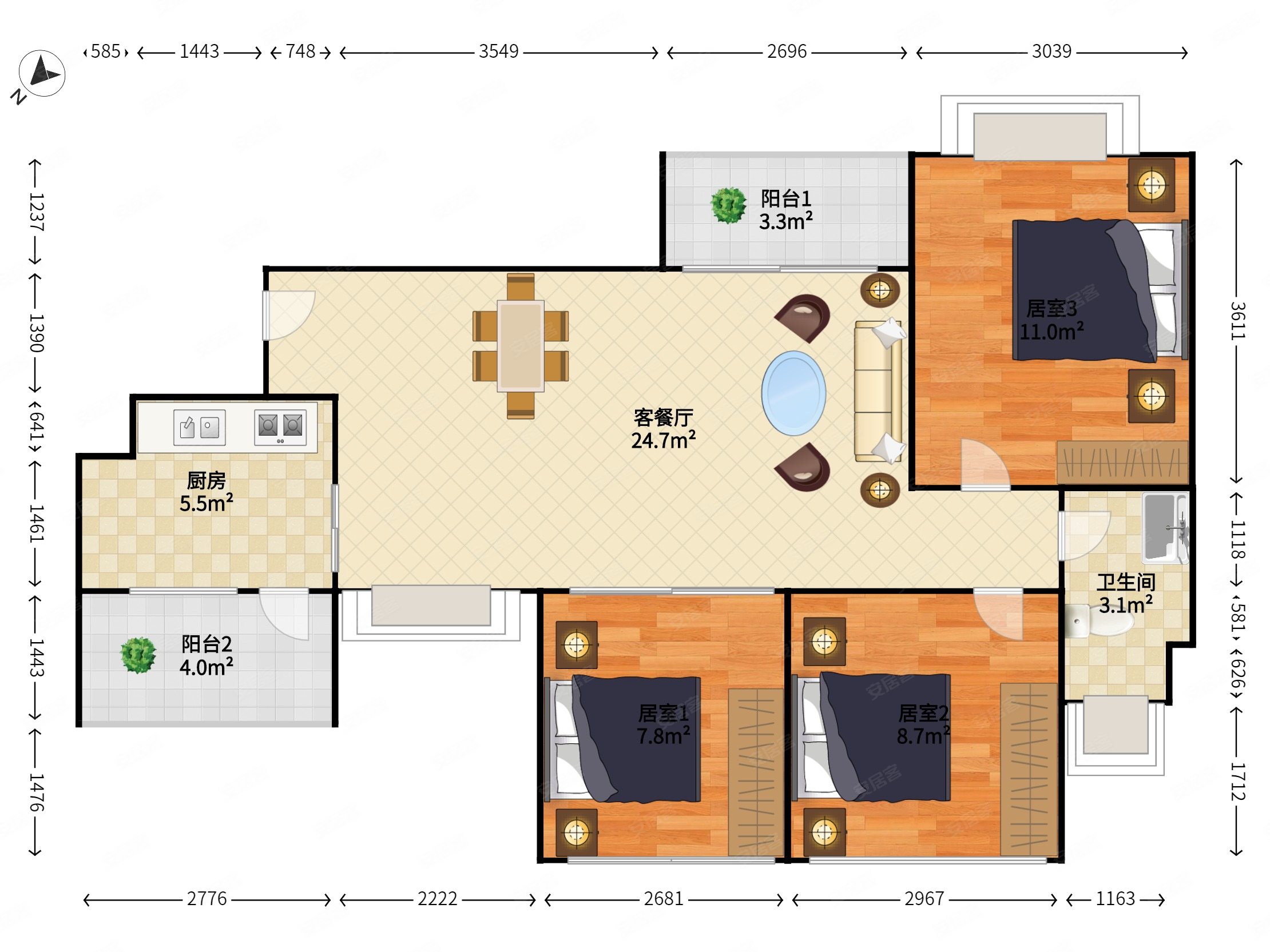 富丰新城3室2厅1卫88.08㎡东南188万