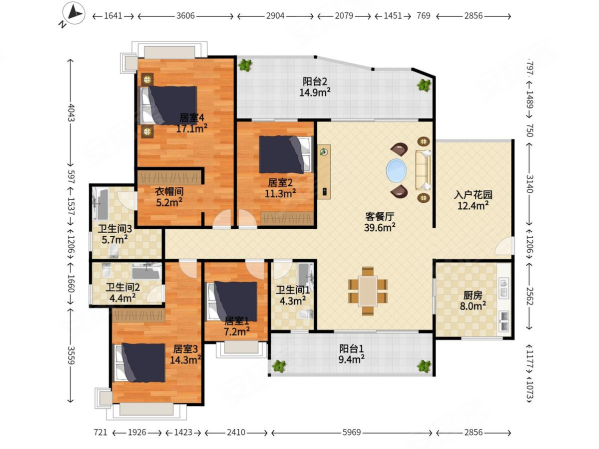 悦盈新城5室2厅3卫169.37㎡南北210万