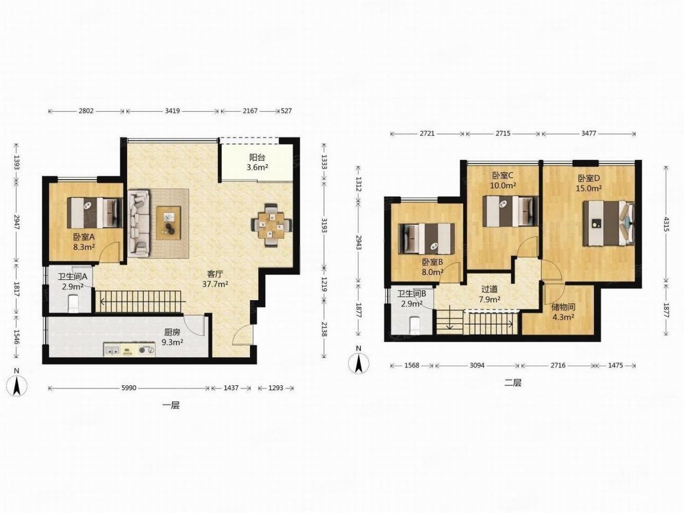 新鸥鹏拉菲公馆(b区)4室2厅2卫121㎡北154.5万