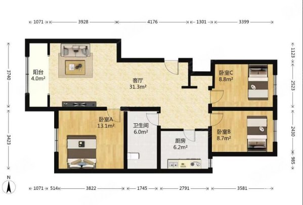 润西山苑3室1厅1卫108.84㎡东西450万