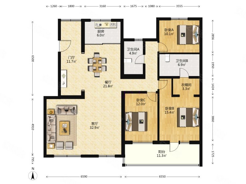 祥云小镇,全景落地窗,ldk一体式设计,奢阔洋房,中粮祥云国际生活区(南