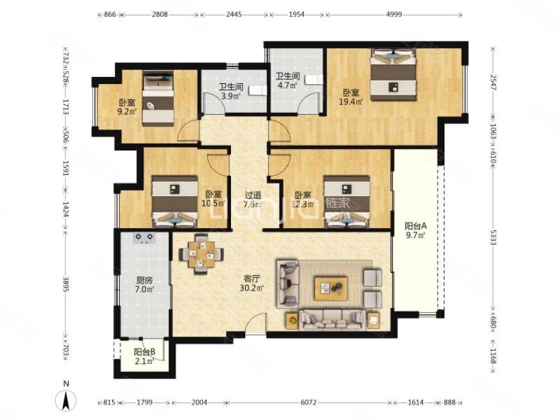 融创江南融府(洋房)4室2厅2卫138.85㎡南北150万