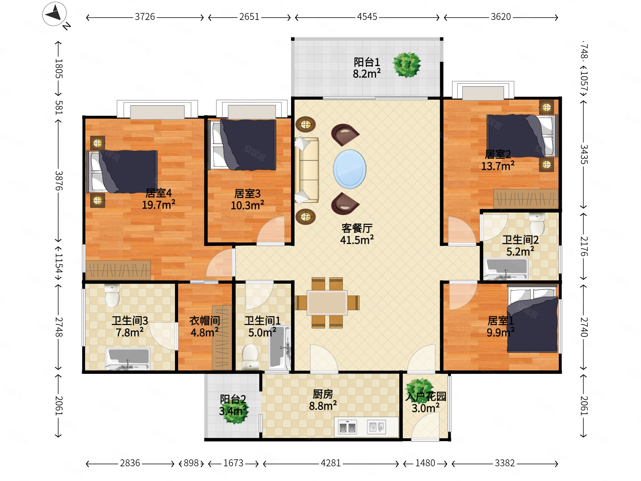 润府高层双龙抱珠户型,南向看小区花园,户型方正,诚心卖,华润城润府