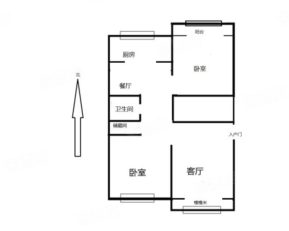 康居(南区)2室2厅1卫87.43㎡南北140万