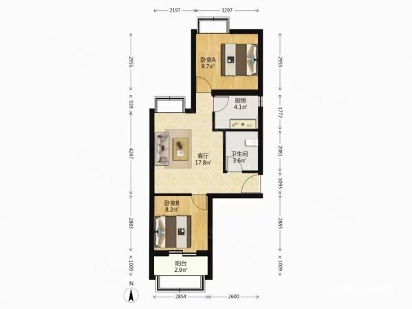 南纬路2号院2室1厅1卫58.73㎡南北560万