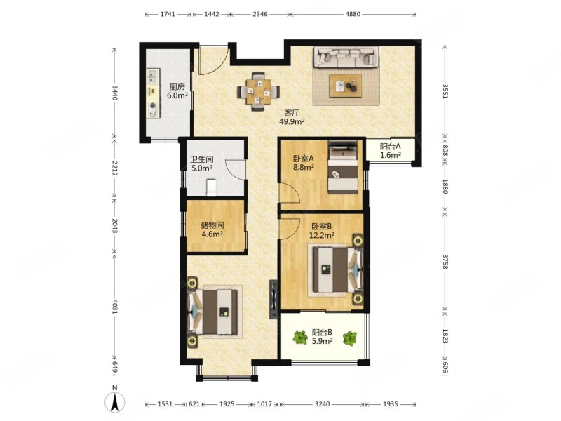 家具家电车位!,蝴蝶湾二手房,304万,3室2厅,1卫,107.