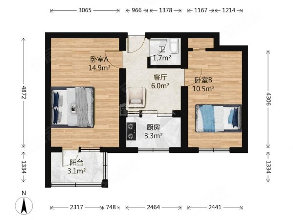 蓟门里社区(北区)2室1厅1卫50.9㎡南430万