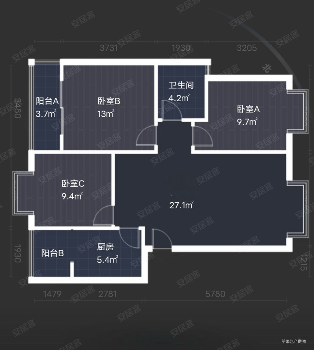 同立紫郡玫瑰园3室2厅1卫89㎡南北56万