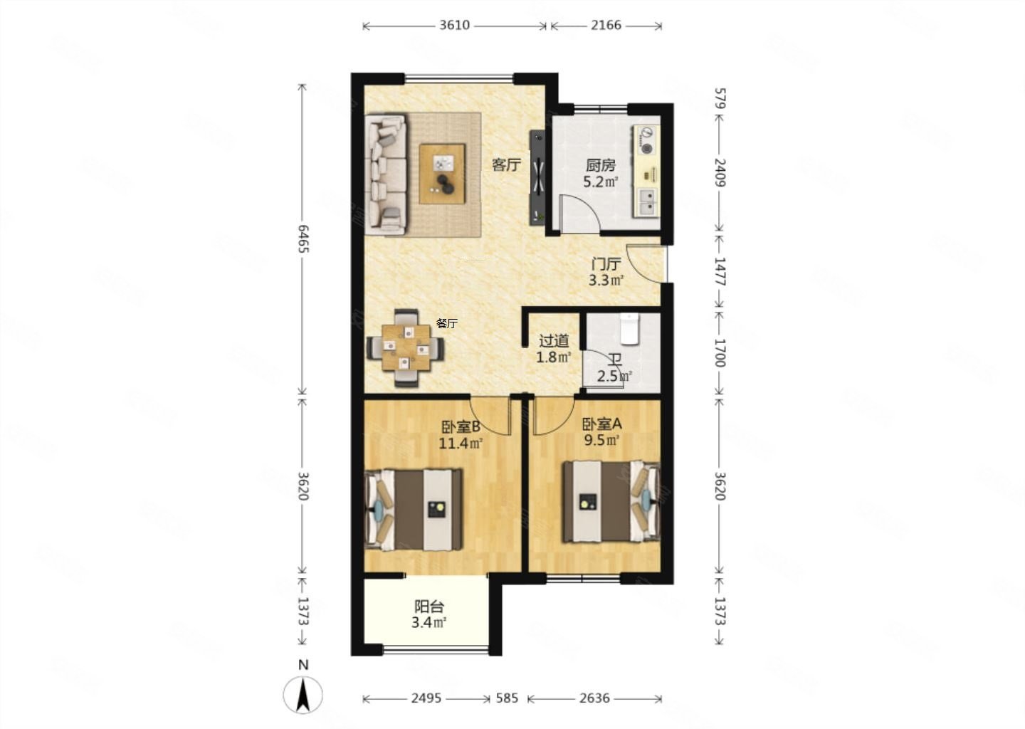 燕都紫庭2室2厅1卫90.89㎡南北120万
