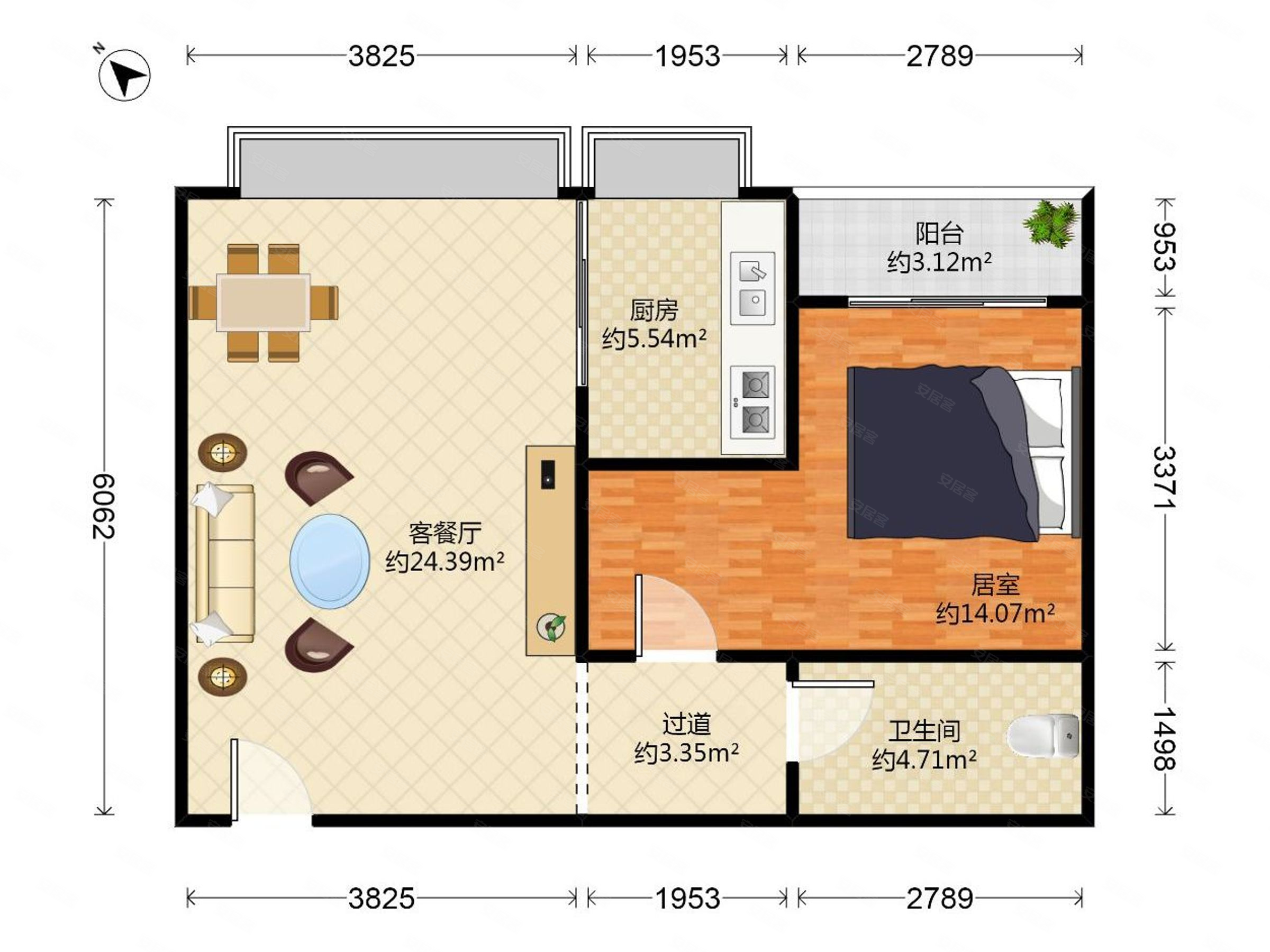 壹方中心1室2厅1卫52.28㎡东北779万