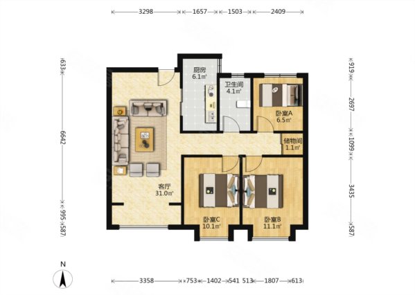 保利金香槟 精装可拎包入住 商品房 小三居 近地铁 次新房