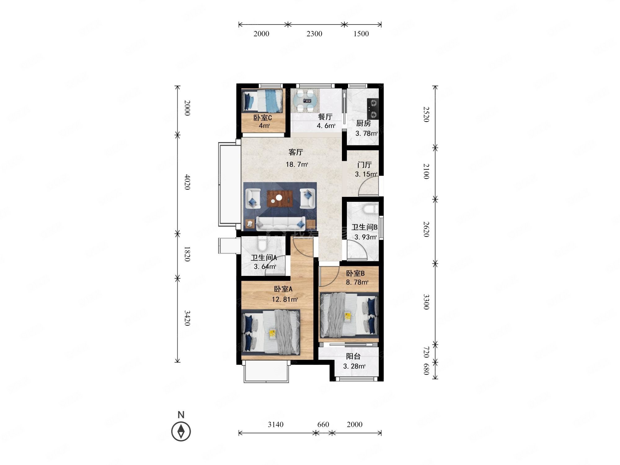 万达广场拱宸西边套三房两厅两卫诚心卖