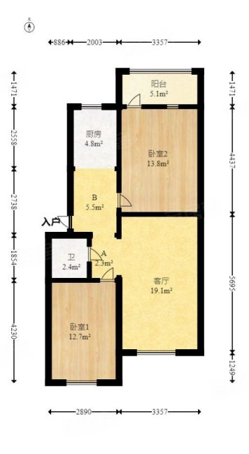 德政园聚心苑2室2厅1卫72㎡南北46万