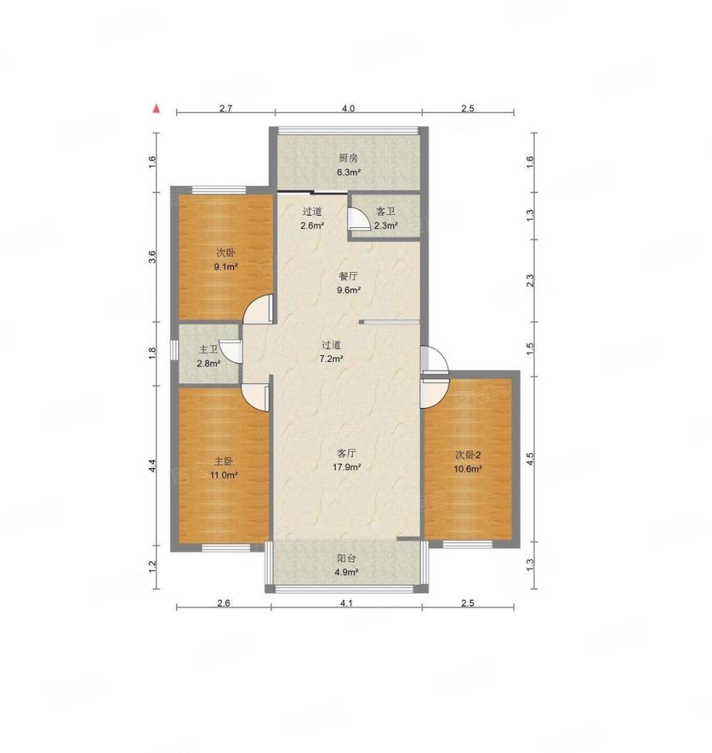 福利一小兰铝一区大h户型南北通透三室两厅两卫