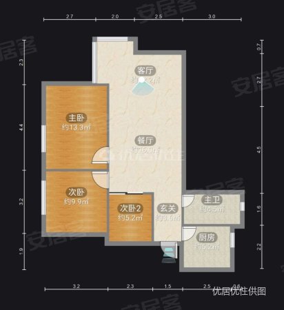 山水黔城一组团3室1厅1卫94㎡南北55万