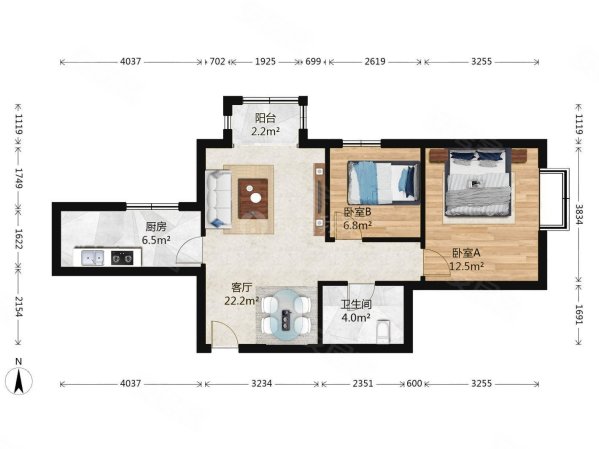 远洋一方润园(东区)2室1厅1卫75.44㎡东北360万