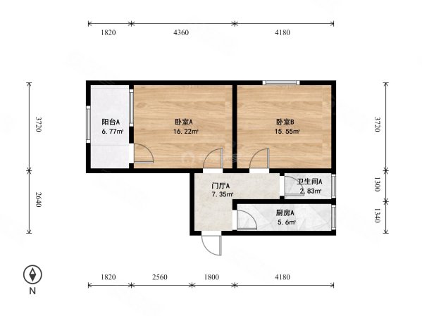 迎风二里2室1厅1卫42.15㎡东西56万