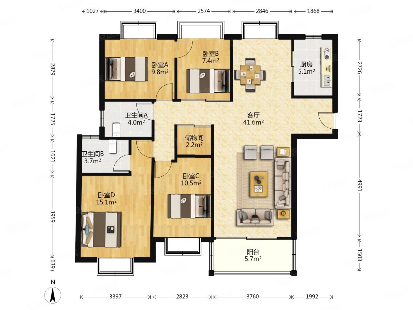 拒绝虚假东方天郡西区g户型客厅朝南大四房