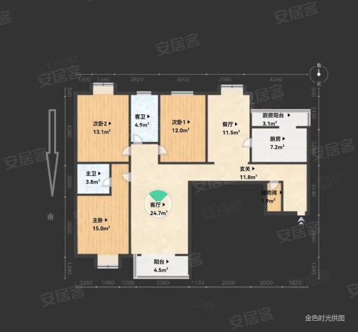 密东广场3室2厅2卫146.3㎡南北370万