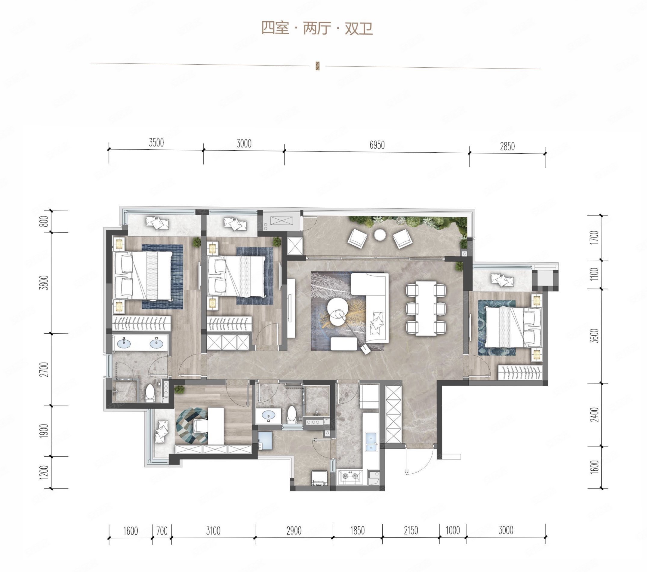 中国铁建西派宸樾(一期)4室2厅2卫143㎡南北169万