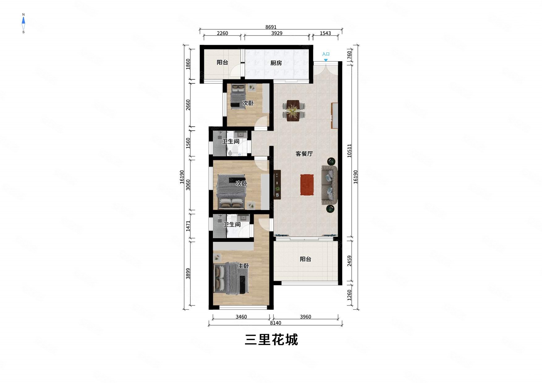 三里坝地铁口三里花城清水套3随时看房