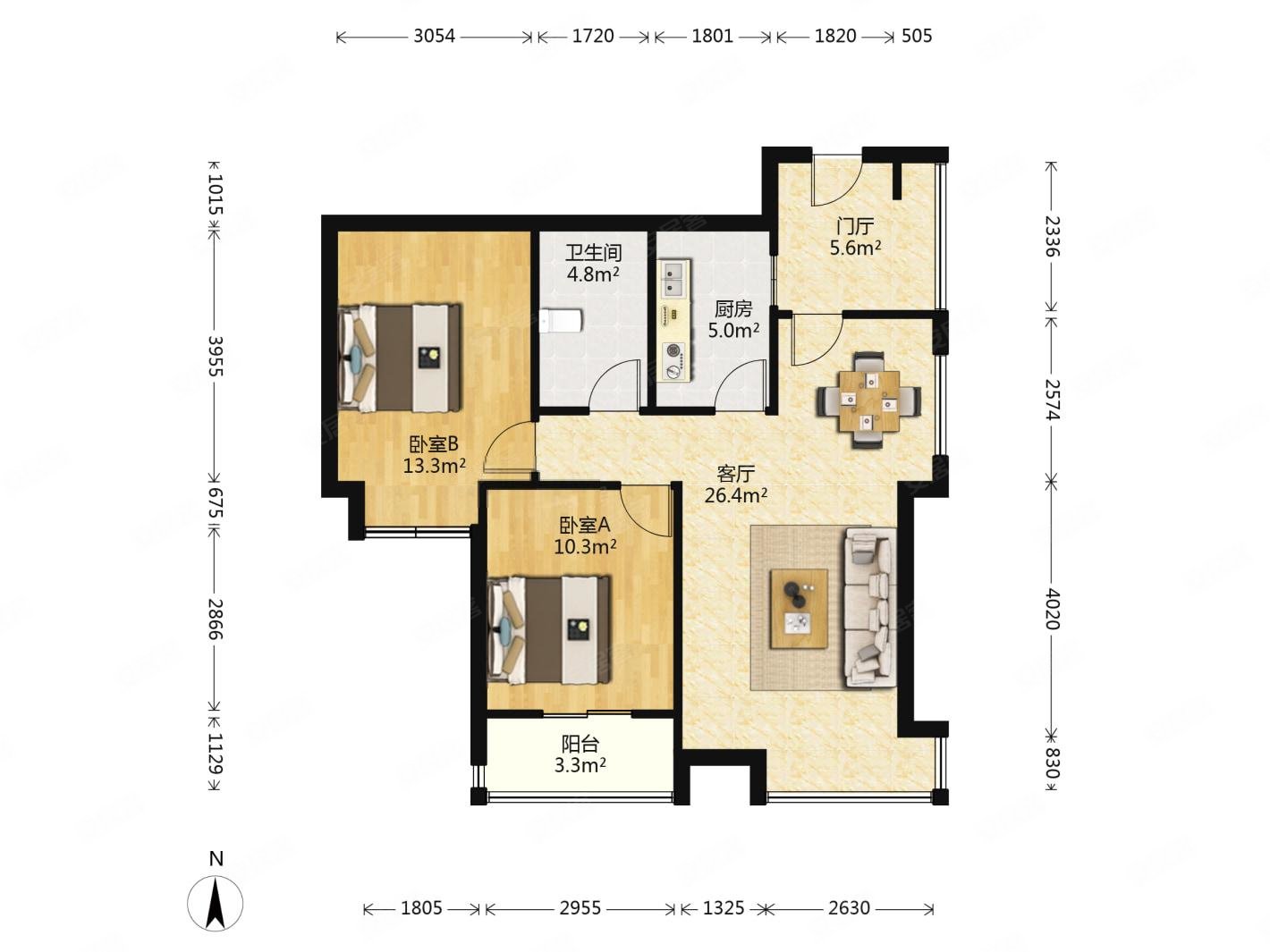 广厦天都城蓝调公寓2室2厅1卫89.63㎡南北193万