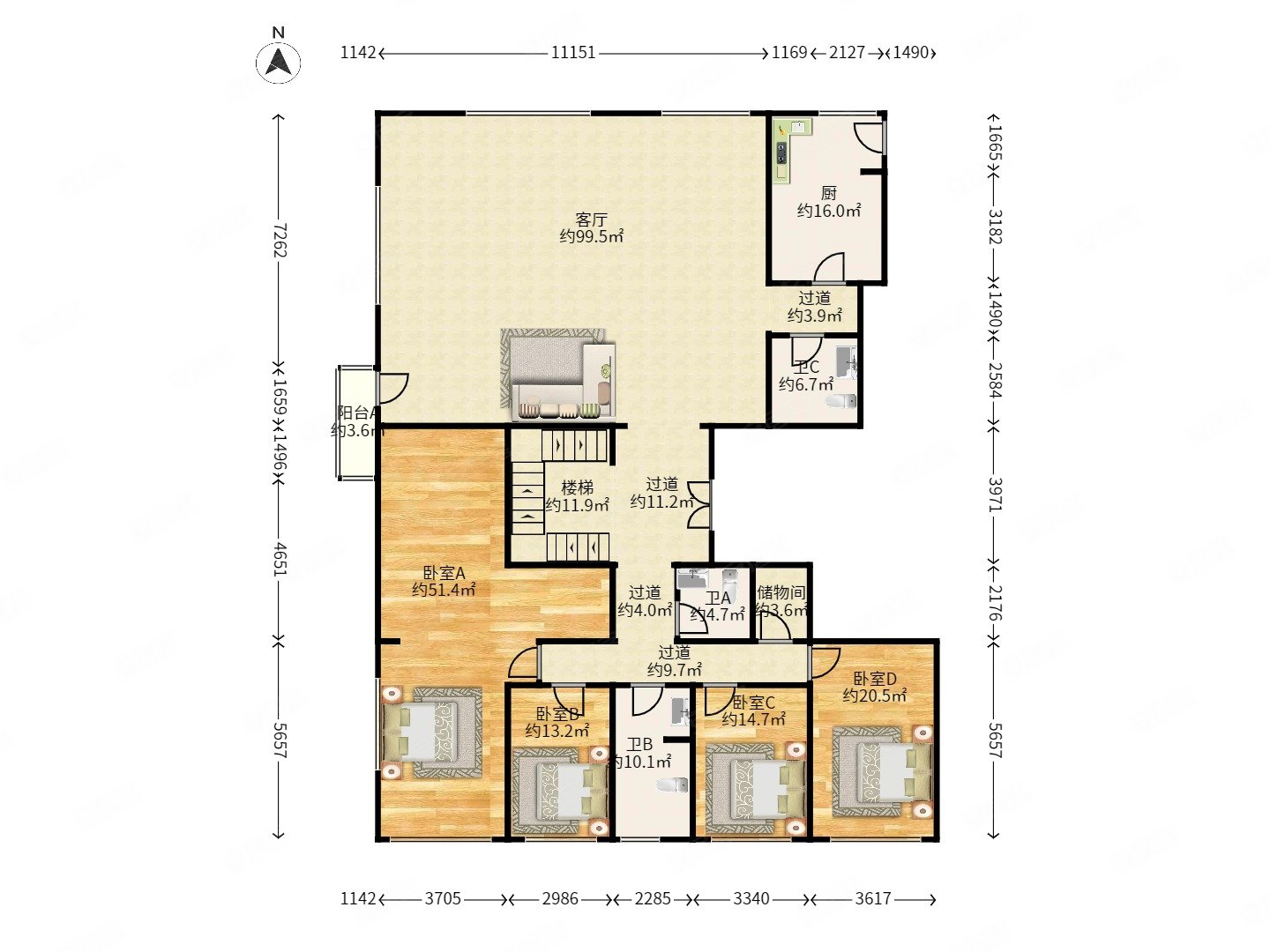 缘溪堂 7室2厅6卫 主卧朝南 格局方正