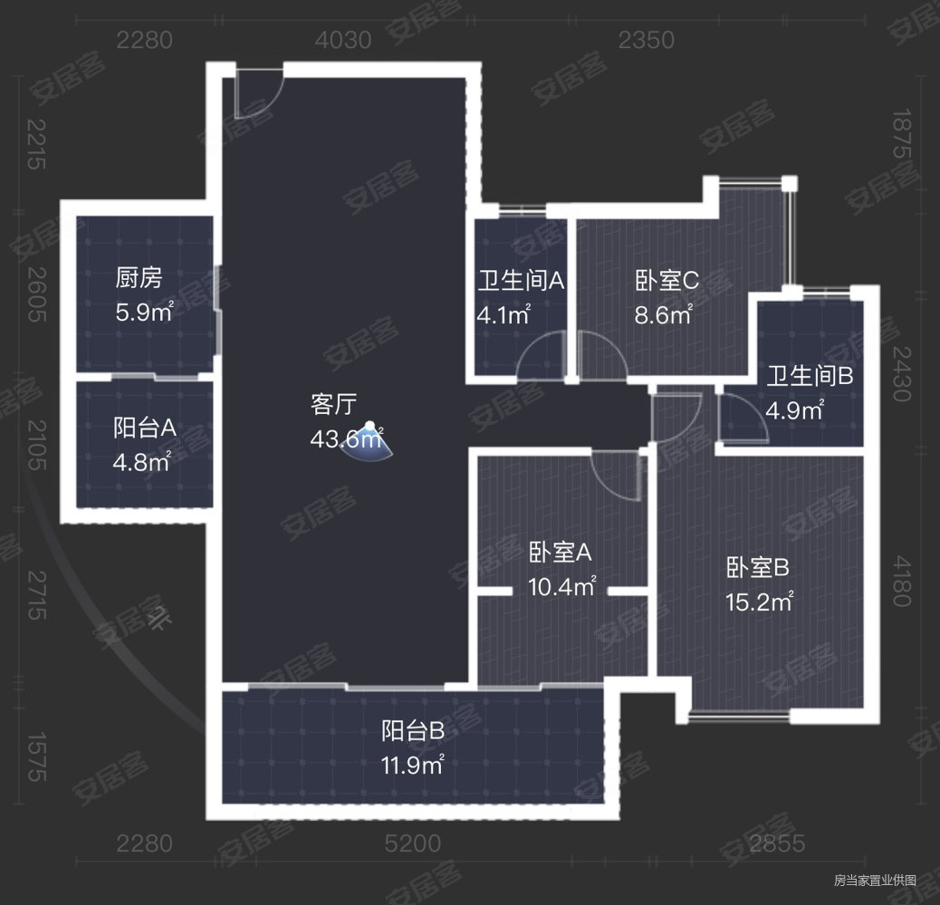 泊岸君庭3室2厅2卫117.55㎡西南195万