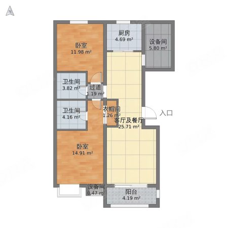 中冶枫郡(公寓住宅)2室2厅2卫88.06㎡南北130万